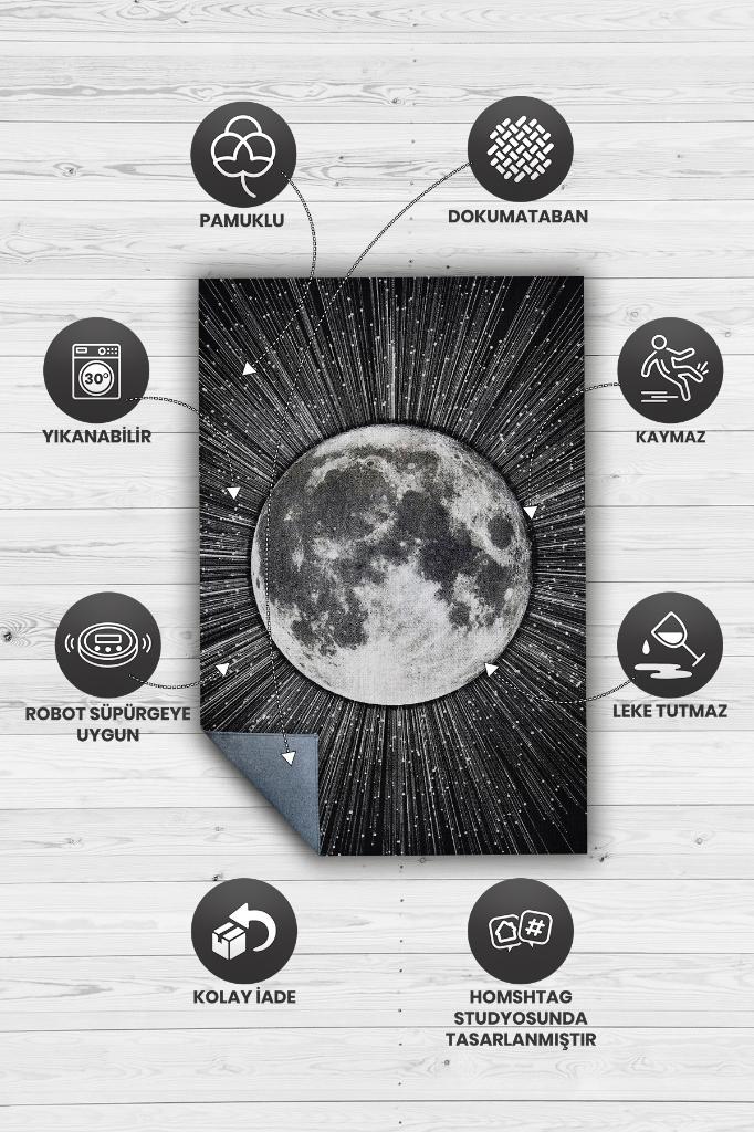Yansıtan Siyah Renkli Salon Halısı Gökyüzü Temalı Genç Odası Halısı Koyu Renkli Halı