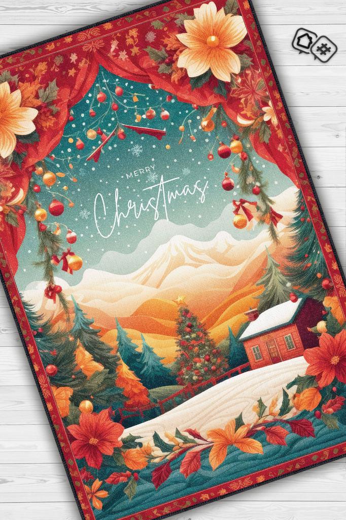 Yeni Yıl Temalı Halı Çok Renkli Yeni Yıl Parti Halısı Yılbaşı Temalı Hediyelik Halı