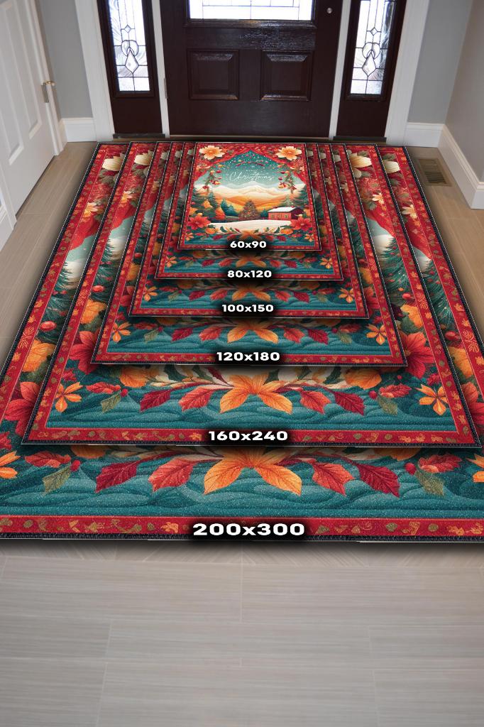 Yeni Yıl Temalı Halı Çok Renkli Yeni Yıl Parti Halısı Yılbaşı Temalı Hediyelik Halı