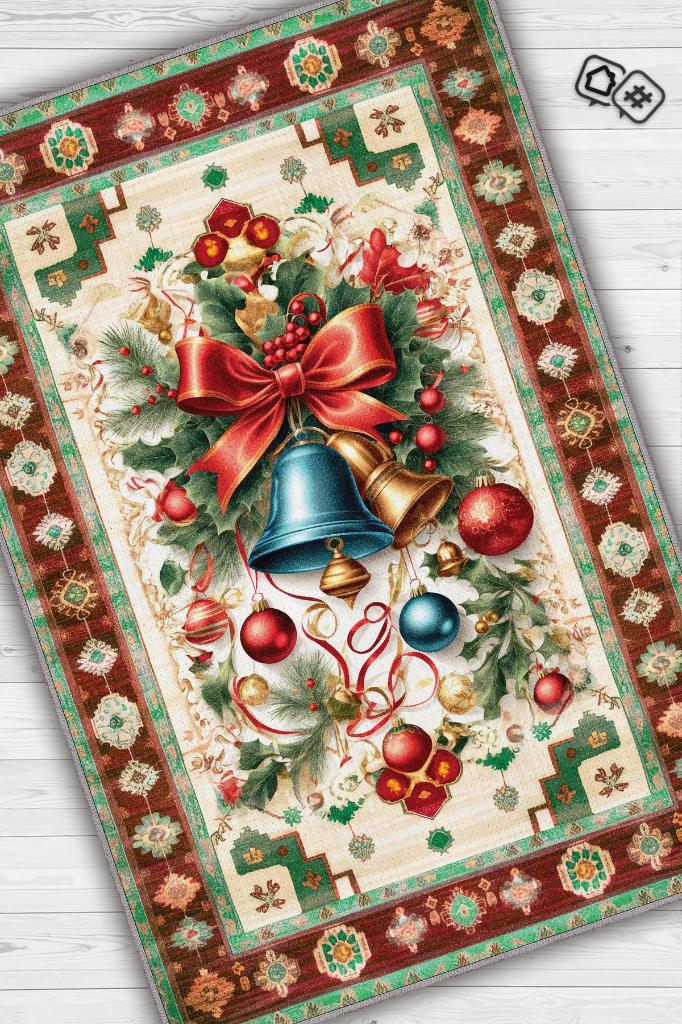 Yeni Yıl Temalı Halı Çok Renkli Yeni Yıl Parti Halısı Yılbaşı Temalı Hediyelik Halı