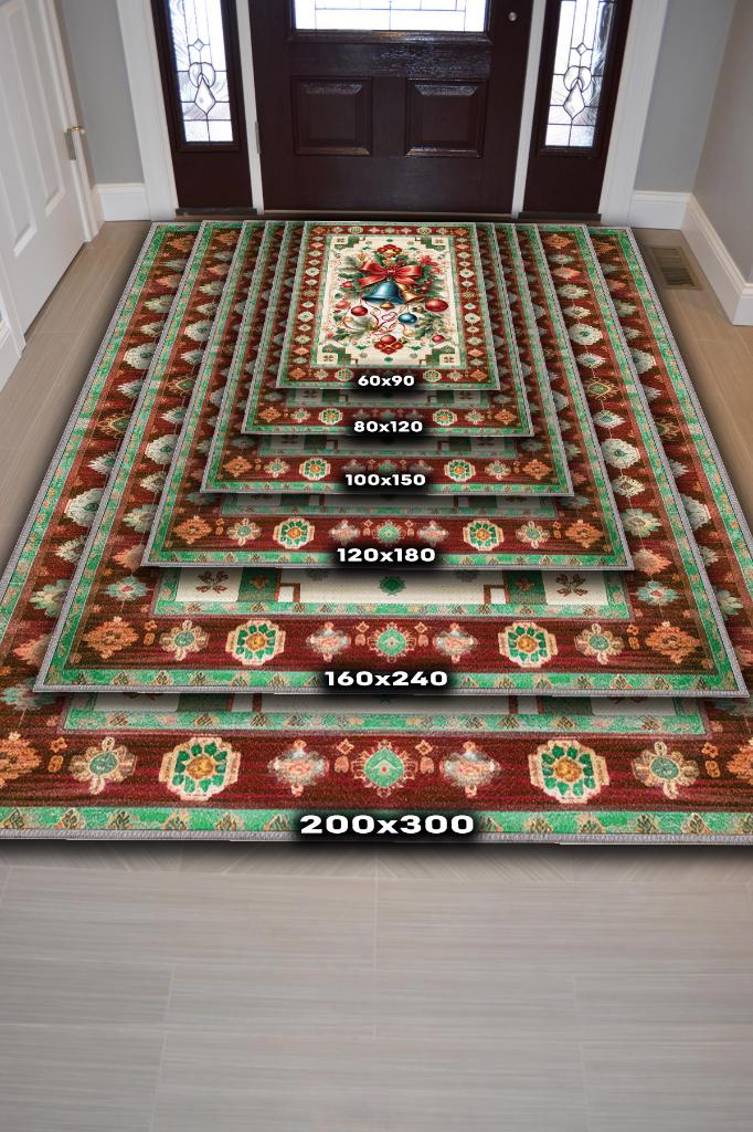 Yeni Yıl Temalı Halı Çok Renkli Yeni Yıl Parti Halısı Yılbaşı Temalı Hediyelik Halı