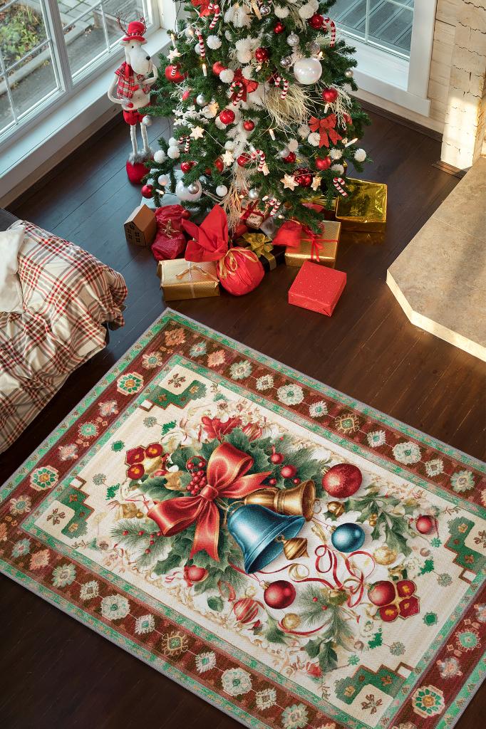 Yeni Yıl Temalı Halı Çok Renkli Yeni Yıl Parti Halısı Yılbaşı Temalı Hediyelik Halı