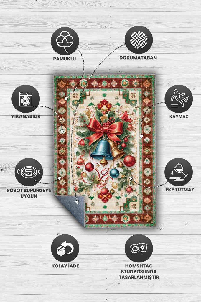 Yeni Yıl Temalı Halı Çok Renkli Yeni Yıl Parti Halısı Yılbaşı Temalı Hediyelik Halı