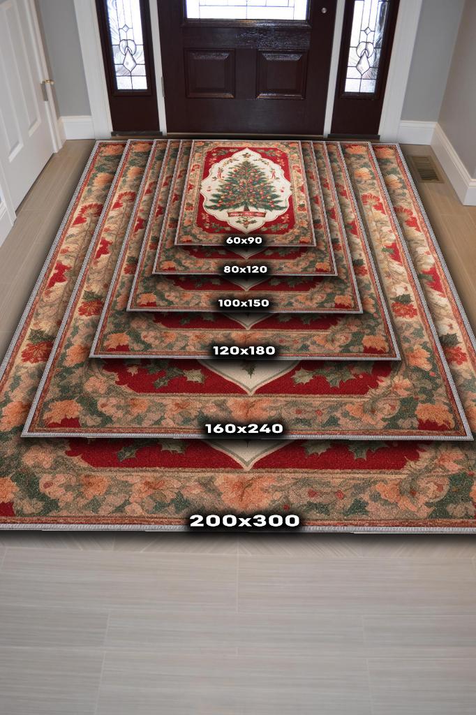 Yeni Yıl Temalı Halı Çok Renkli Yeni Yıl Parti Halısı Yılbaşı Temalı Hediyelik Halı