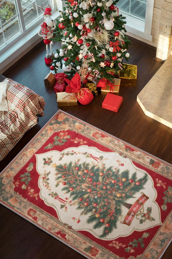 Yeni Yıl Temalı Halı Çok Renkli Yeni Yıl Parti Halısı Yılbaşı Temalı Hediyelik Halı