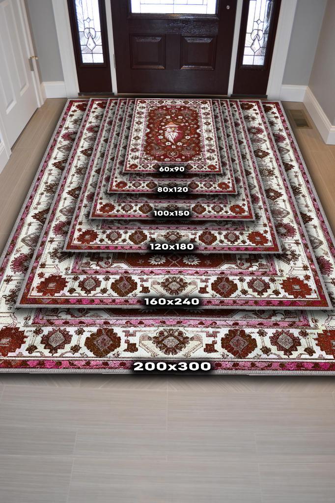 Yeni Yıl Temalı Halı Kırmızı Renkli Yeni Yıl Parti Halısı Etnik Desenli Yılbaşı Temalı Halı