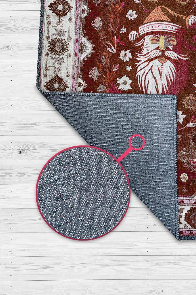 Yeni Yıl Temalı Halı Kırmızı Renkli Yeni Yıl Parti Halısı Etnik Desenli Yılbaşı Temalı Halı