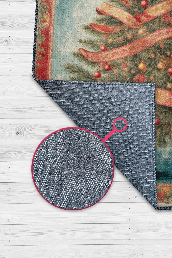 Yeni Yıl Temalı Halı Krem Kırmızı Renkli Yeni Yıl Parti Halısı Yılbaşı Hediyelik Halı