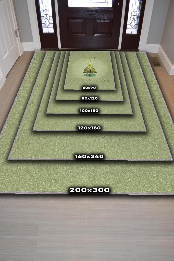 Yeni Yıl Temalı Modern Halı Yeşil Renkli Yeni Yıl Parti Halısı Yılbaşı Hediyelik Halı