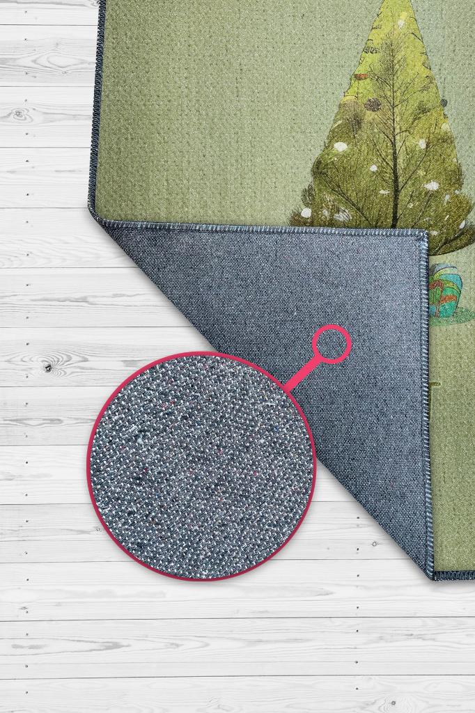 Yeni Yıl Temalı Modern Halı Yeşil Renkli Yeni Yıl Parti Halısı Yılbaşı Hediyelik Halı