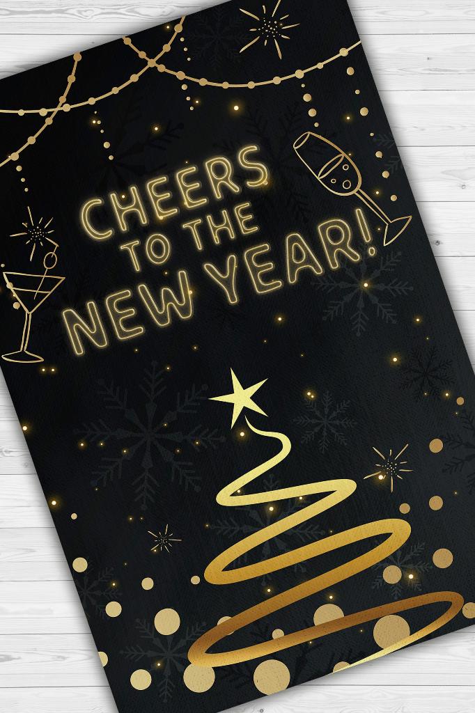 Yeni Yıla Siyah Renkli Geometrik Yeni Yıl Parti Halısı Yılbaşı Temalı Hediyelik Halı