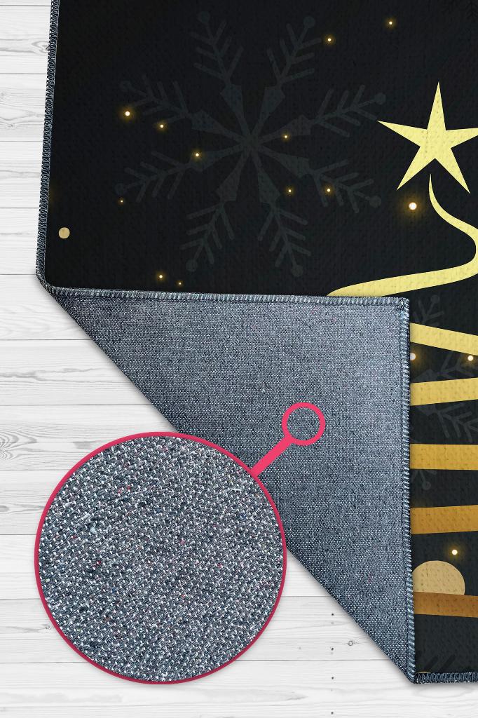 Yeni Yıla Siyah Renkli Geometrik Yeni Yıl Parti Halısı Yılbaşı Temalı Hediyelik Halı