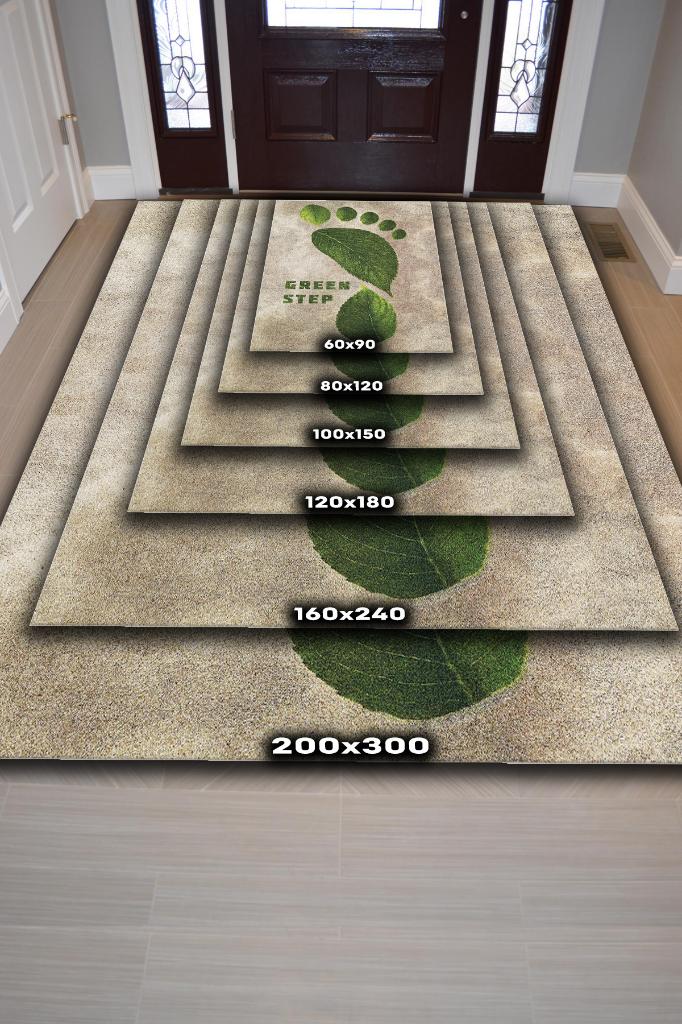 Yeşil Adım Bej Renkli Halı Doğa Severler İçin Hediyelik Yeşil Renk Halı Modern Yazlık Halı
