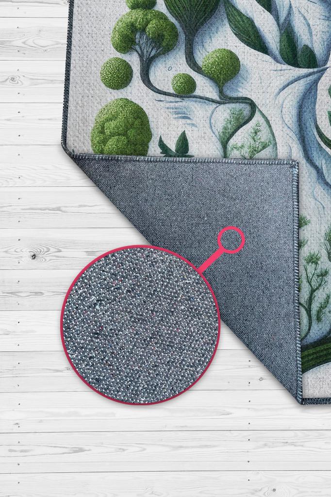 Yeşil ve Özgür,Yeşil Beyaz Soyut Dekoratif Oturma Odası Halısı,Yazlık İnce Balkon Halısı,Sade Mutfak Halısı