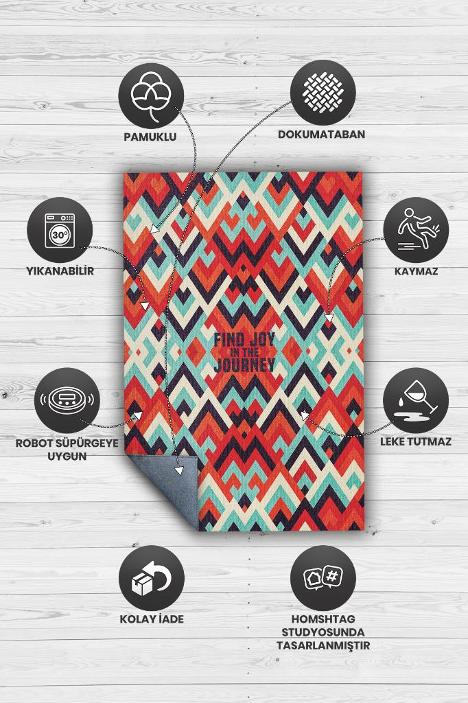 Yolculuk, Çok Renkli Retro Halı,Geometrik Oturma Odası Halısı,Sıcak Renkli İnce Yazlık Halı, Balkon Halısı, Yazılı ve Minimalist Pamuklu Dokuma Tabanlı Yıkanabilir Dekoratif Home Salon Halısı