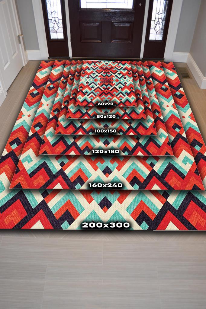 Yolculuk, Çok Renkli Retro Halı,Geometrik Oturma Odası Halısı,Sıcak Renkli İnce Yazlık Halı, Balkon Halısı, Yazılı ve Minimalist Pamuklu Dokuma Tabanlı Yıkanabilir Dekoratif Home Salon Halısı