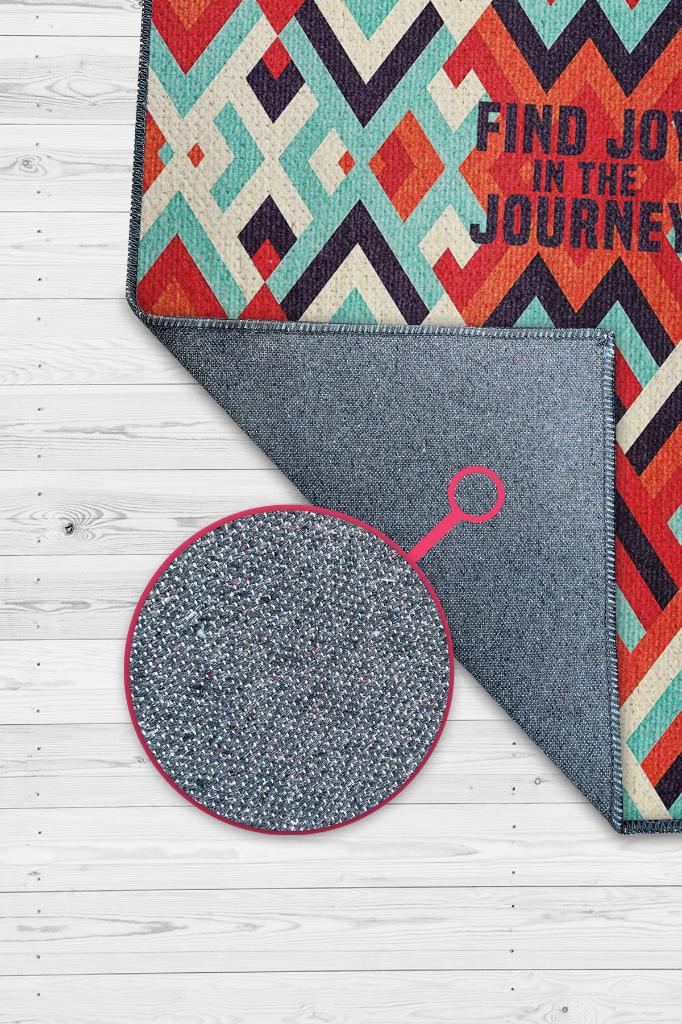 Yolculuk, Çok Renkli Retro Halı,Geometrik Oturma Odası Halısı,Sıcak Renkli İnce Yazlık Halı, Balkon Halısı, Yazılı ve Minimalist Pamuklu Dokuma Tabanlı Yıkanabilir Dekoratif Home Salon Halısı