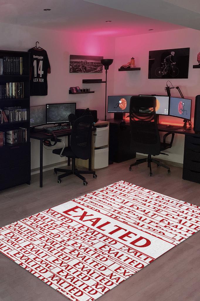 Yüce Kırmızı Beyaz Renkli Oyuncu Halısı Zemini Beyaz Gamer Temalı Path Of Exile Sever Halı