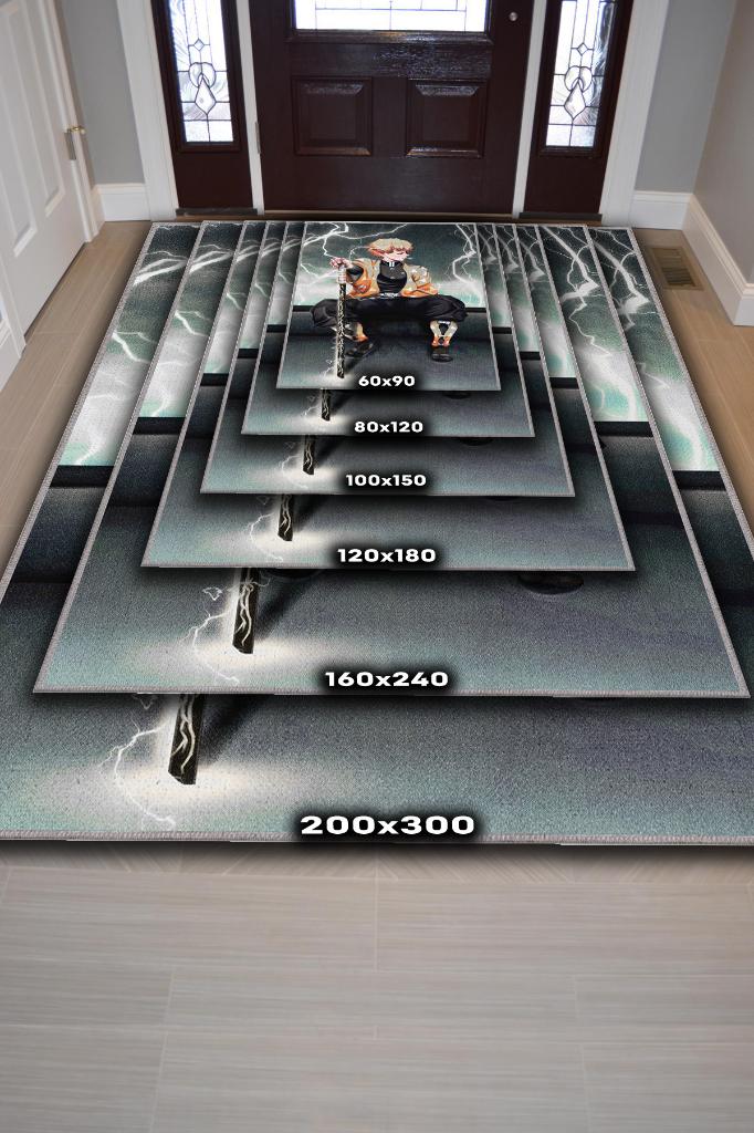 Zenitsu Agatsuma,Demon Slayer Temalı Koyu Renkli Anime Halısı Dekoratif Anime Halısı