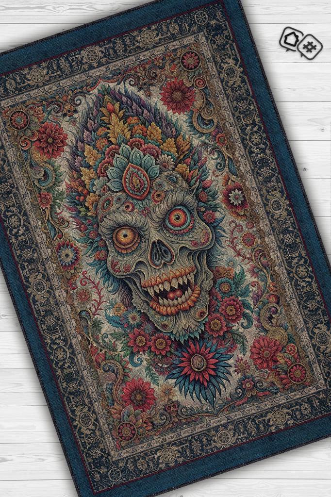 Zombi Figürlü Korku Temalı Zombili Salon Halısı Koyu Renkli Oturma Odası Halı Konsept Halı