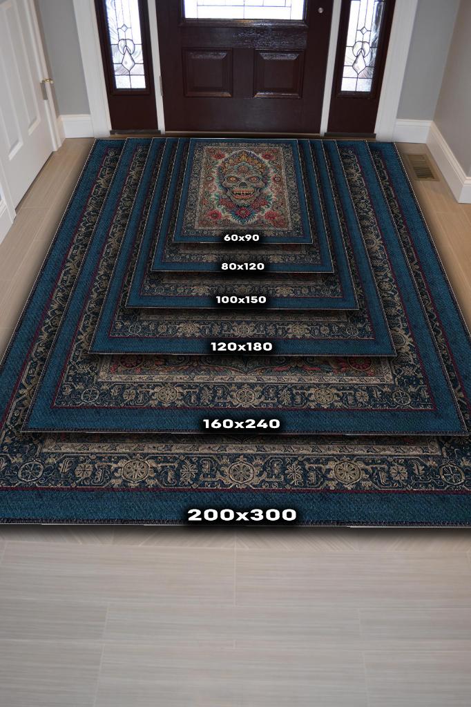 Zombi Figürlü Korku Temalı Zombili Salon Halısı Koyu Renkli Oturma Odası Halı Konsept Halı