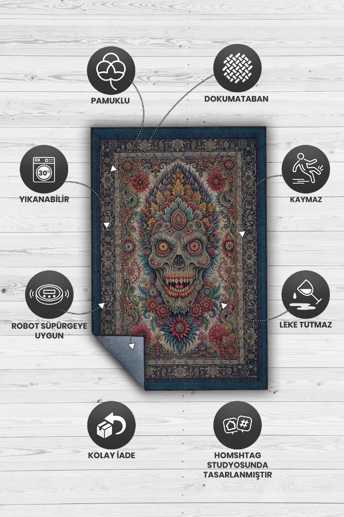 Zombi Figürlü Korku Temalı Zombili Salon Halısı Koyu Renkli Oturma Odası Halı Konsept Halı