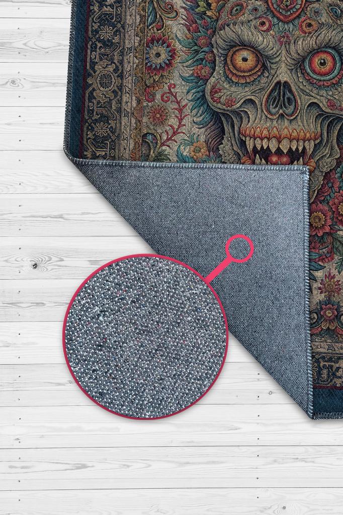 Zombi Figürlü Korku Temalı Zombili Salon Halısı Koyu Renkli Oturma Odası Halı Konsept Halı