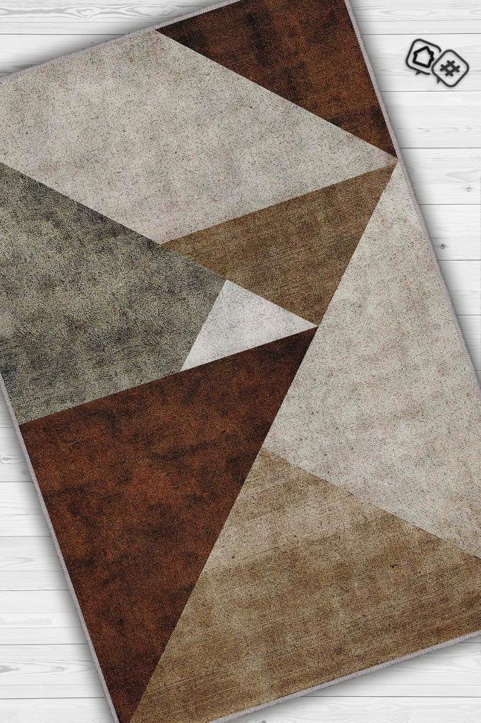 İyi Yaşam Üçgeni Kahverengi Renkli Halı Geometrik Oturma Odası Halısı Minimal Salon Halı