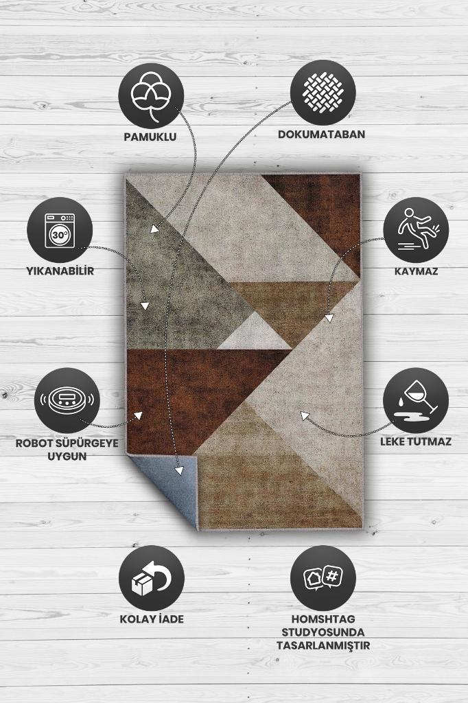 İyi Yaşam Üçgeni Kahverengi Renkli Halı Geometrik Oturma Odası Halısı Minimal Salon Halı