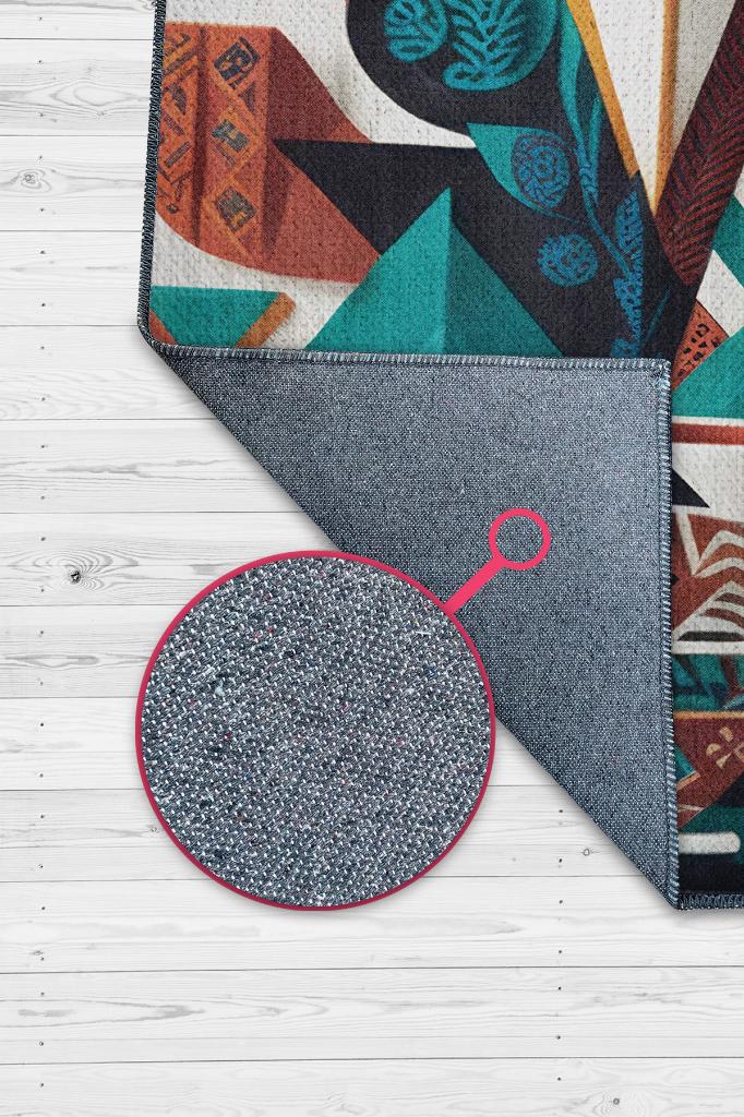 Kahve Benim Dünyam Geometrik Çok Renkli Salon Halısı Modern Mutfak Halı Etnik Desenli Halı