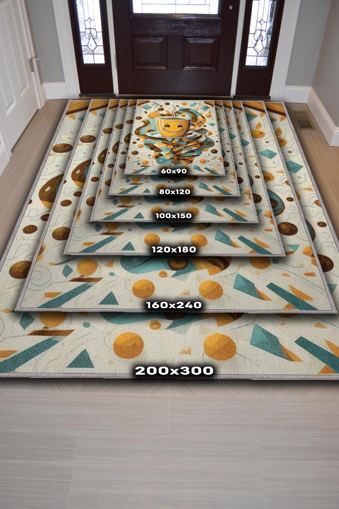 Kahve Güldürür Çok Renkli Halı Geometrik Mutfak Halısı Dekoratif Ev Halısı Modern Halı