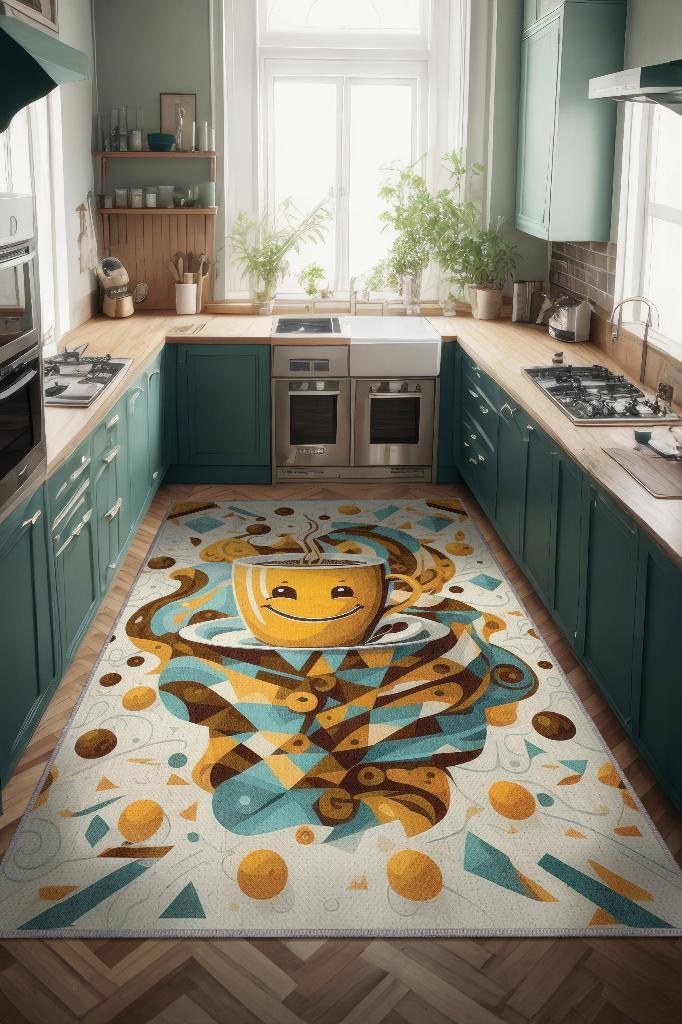 Kahve Güldürür Çok Renkli Halı Geometrik Mutfak Halısı Dekoratif Ev Halısı Modern Halı