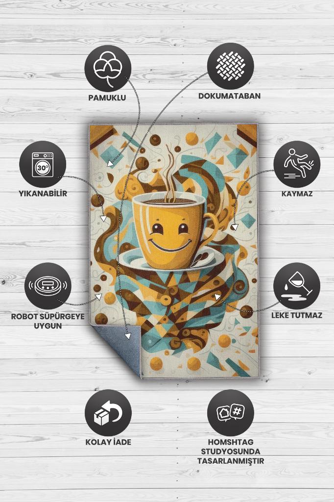 Kahve Güldürür Çok Renkli Halı Geometrik Mutfak Halısı Dekoratif Ev Halısı Modern Halı