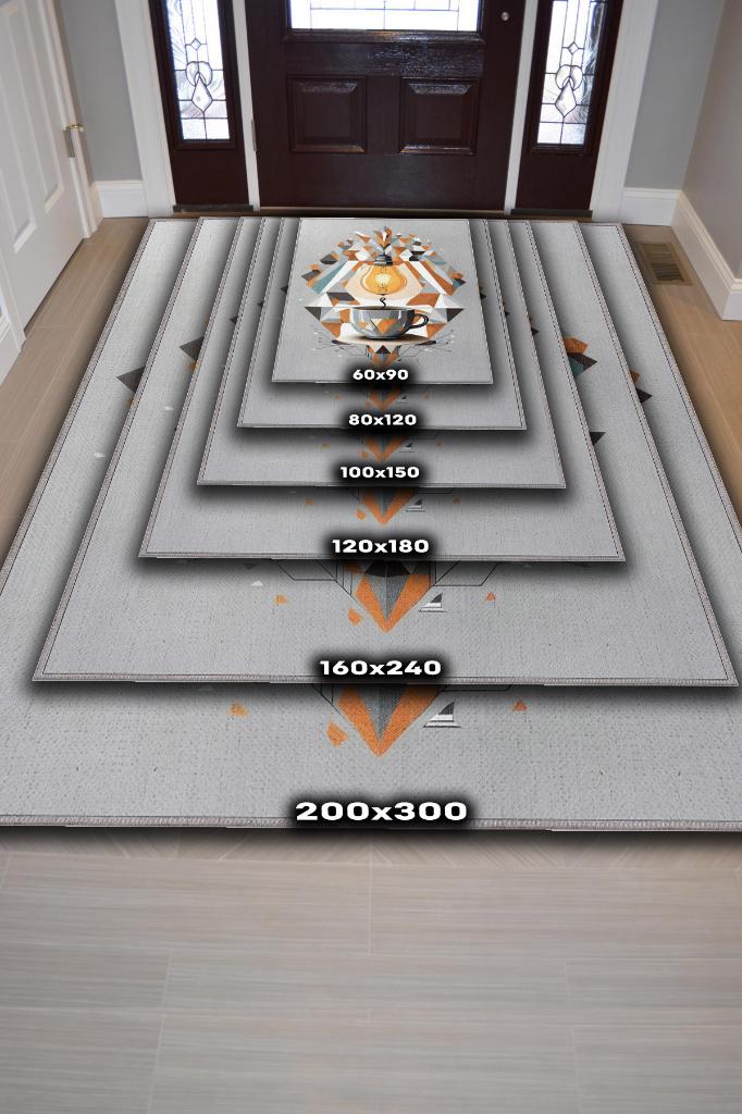 Kahve İyi Fikir Gri Renkli Mutfak Halısı Modern Geometrik Desenli Halı Dekoratif Halı