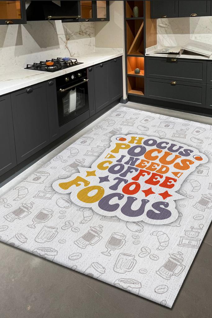 Kahvenin Odak Gücü Dekoratif HalıKahvenin Odak Gücü Açık Renkli Halı Beyaz Turuncu Halı Dekoratif Kahvesever Mutfak Halısı