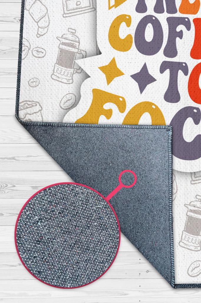 Kahvenin Odak Gücü Dekoratif HalıKahvenin Odak Gücü Açık Renkli Halı Beyaz Turuncu Halı Dekoratif Kahvesever Mutfak Halısı