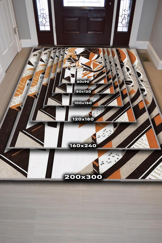 Kahveolik Renkli Moden Halı Turuncu Kahverengi Genç Odası Halısı Modern Geometrik Halı