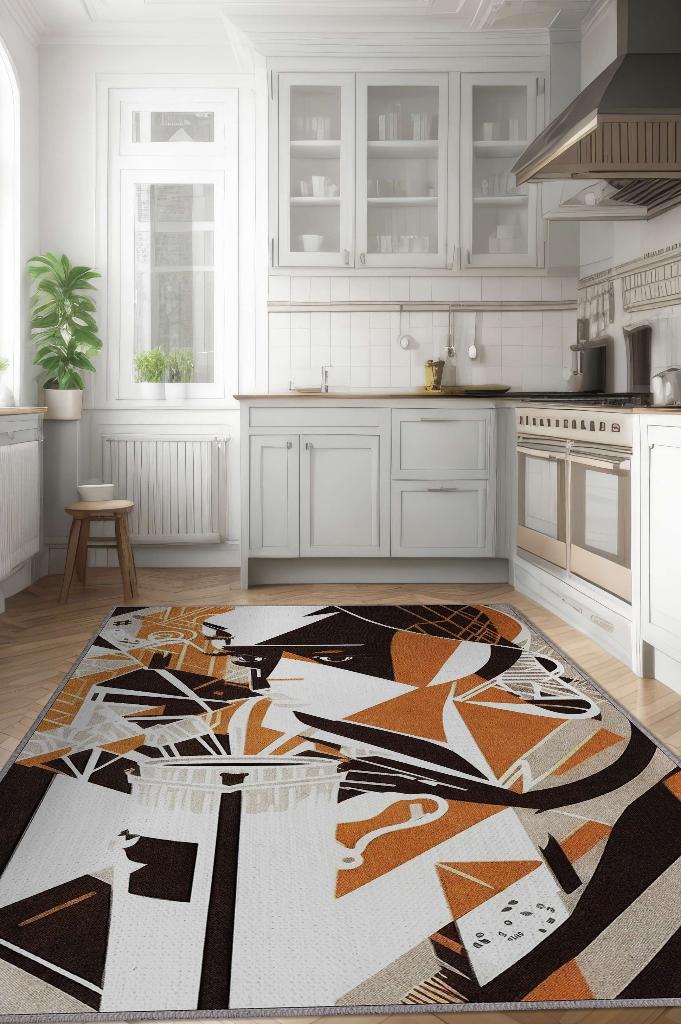 Kahveolik Renkli Moden Halı Turuncu Kahverengi Genç Odası Halısı Modern Geometrik Halı