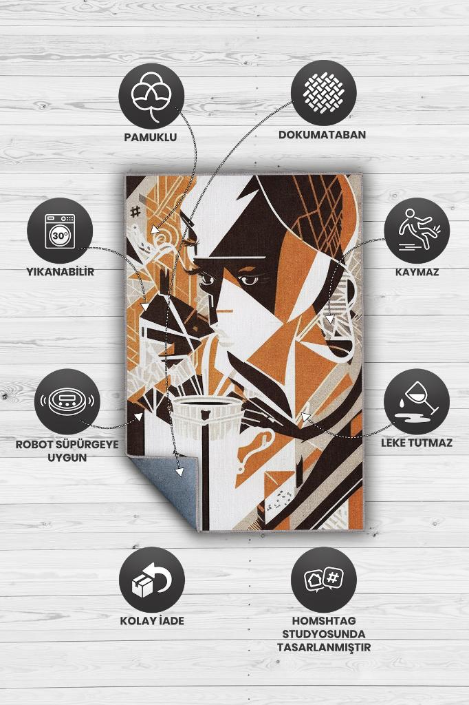 Kahveolik Renkli Moden Halı Turuncu Kahverengi Genç Odası Halısı Modern Geometrik Halı