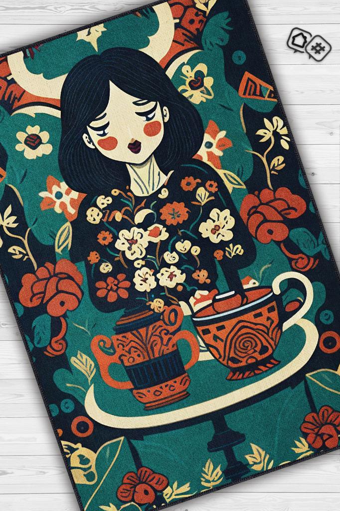 Kahveye İhtiyacım Var Renkli Etnik Desenli Halı Çiçekli Mutfak Halısı Çok Renkli Halı