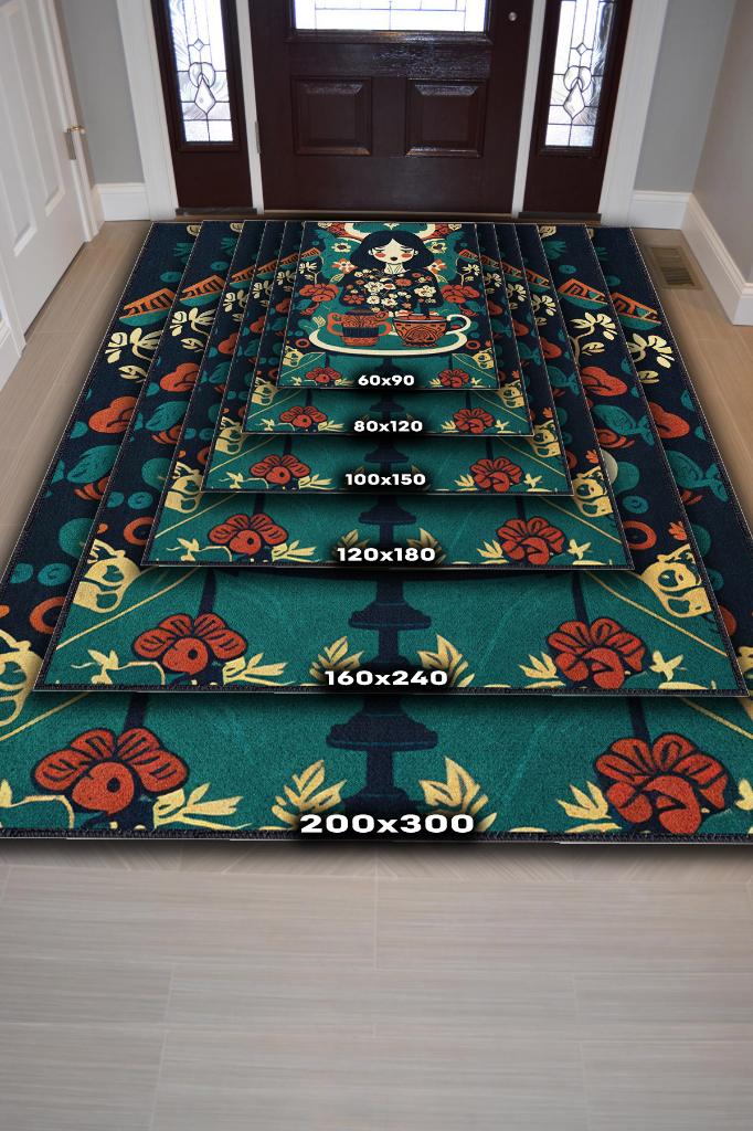 Kahveye İhtiyacım Var Renkli Etnik Desenli Halı Çiçekli Mutfak Halısı Çok Renkli Halı