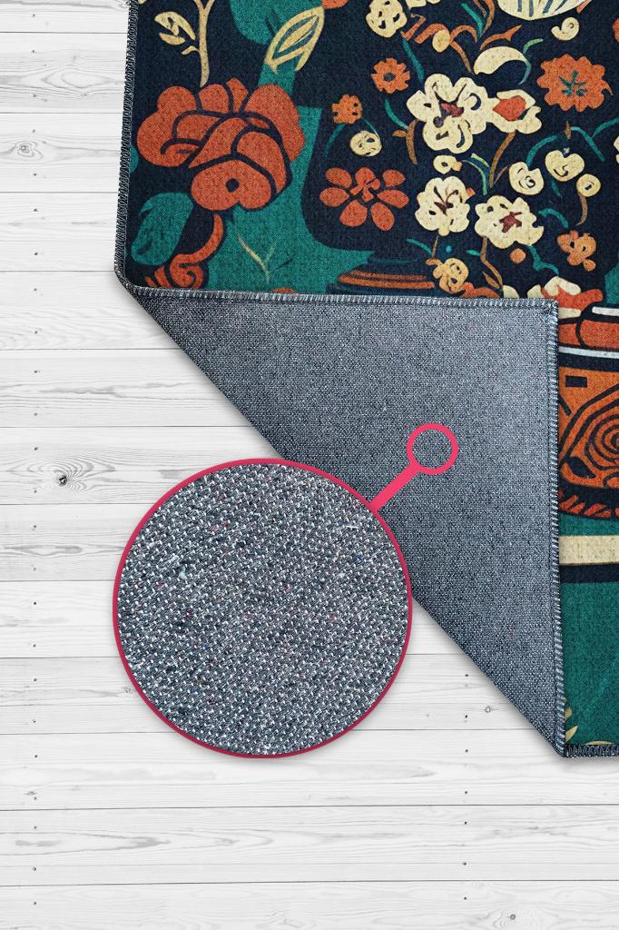 Kahveye İhtiyacım Var Renkli Etnik Desenli Halı Çiçekli Mutfak Halısı Çok Renkli Halı