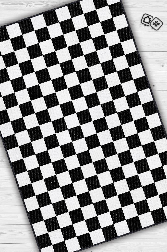 Minimalist Damalı Siyah Beyaz Halı Kareli Oturma Odası Halısı Retro Tarzı Salon Halısı