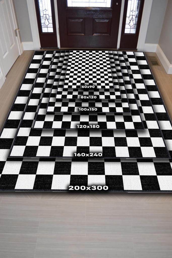 Minimalist Damalı Siyah Beyaz Halı Kareli Oturma Odası Halısı Retro Tarzı Salon Halısı