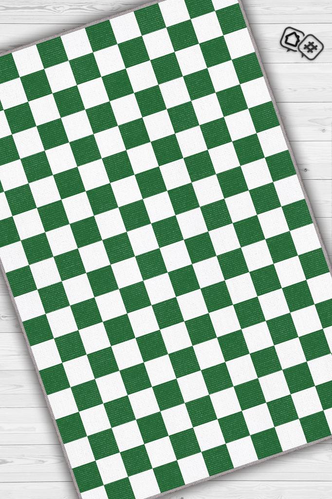 Minimalist Damalı Yeşil Beyaz Halı Kareli Oturma Odası Halısı Retro Tarzı Salon Halısı