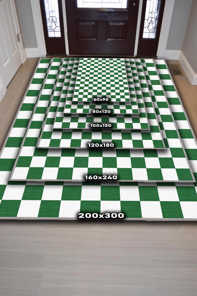 Minimalist Damalı Yeşil Beyaz Halı Kareli Oturma Odası Halısı Retro Tarzı Salon Halısı