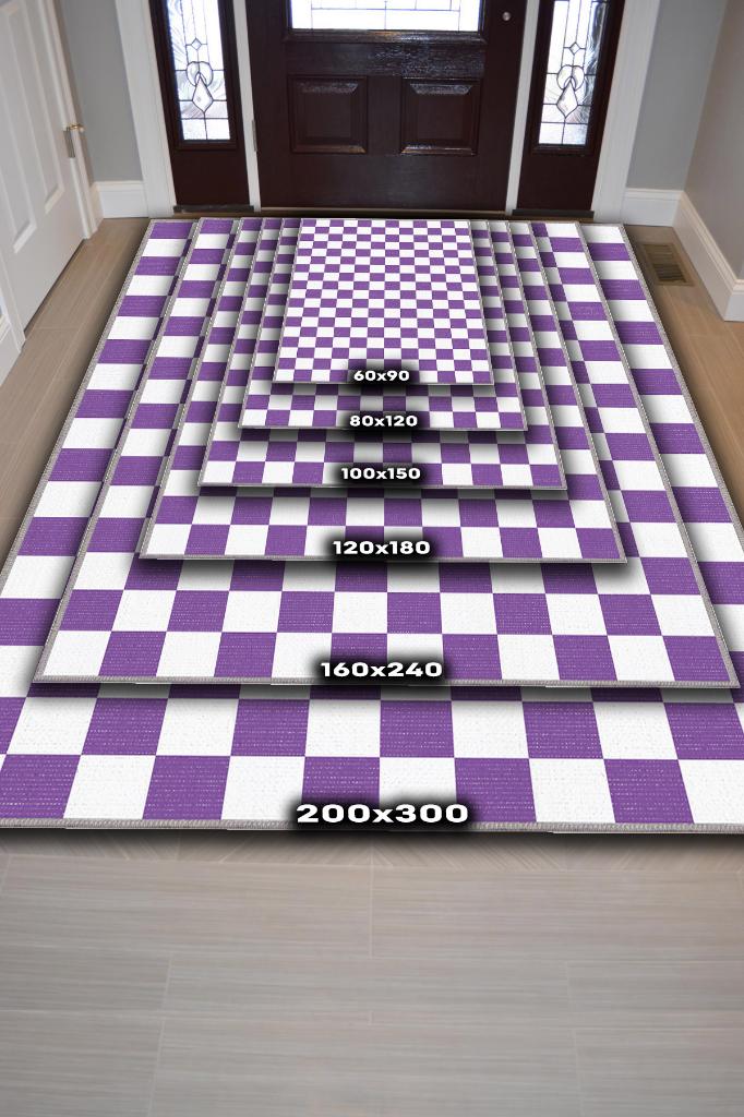 Minimalist Damalı Pembe Beyaz Halı Kareli Oturma Odası Halısı Retro Tarzı Salon Halısı