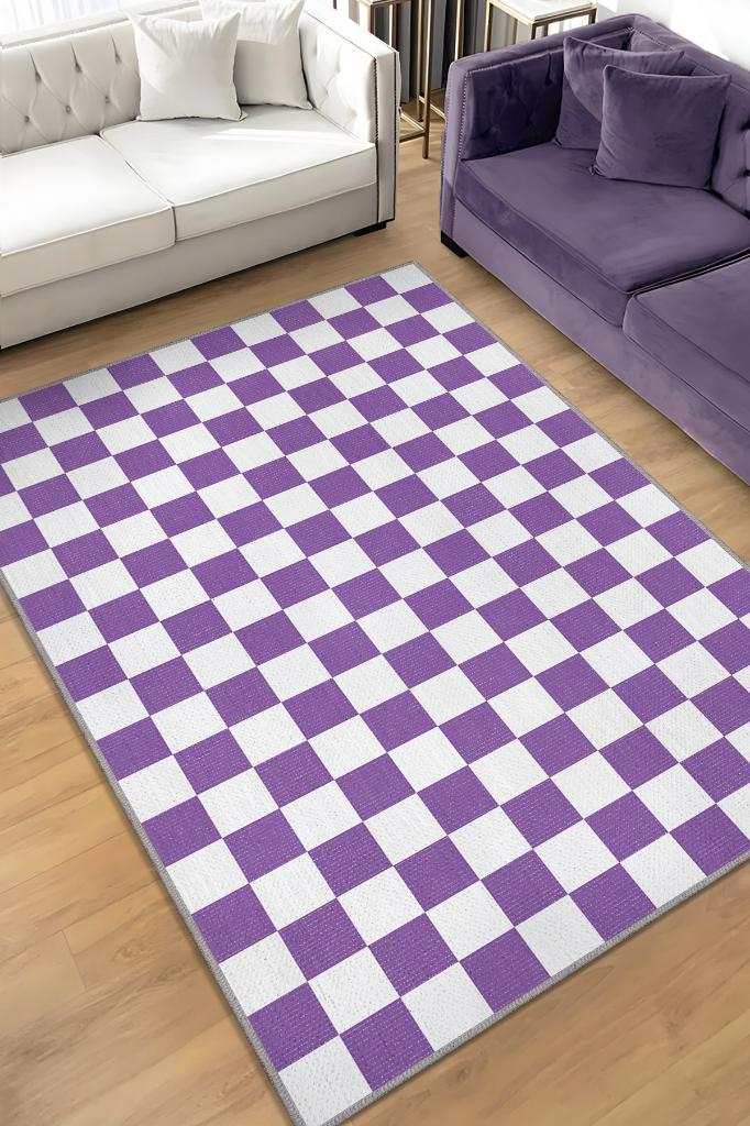 Minimalist Damalı Pembe Beyaz Halı Kareli Oturma Odası Halısı Retro Tarzı Salon Halısı