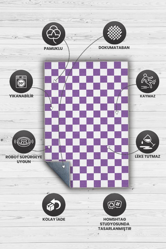 Minimalist Damalı Pembe Beyaz Halı Kareli Oturma Odası Halısı Retro Tarzı Salon Halısı