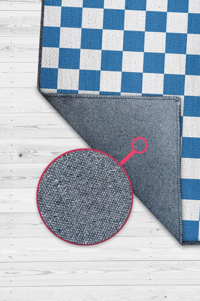 Minimalist Mavi Beyaz Halı Kareli Oturma Odası Halısı Retro Tarzı Salon Halısı